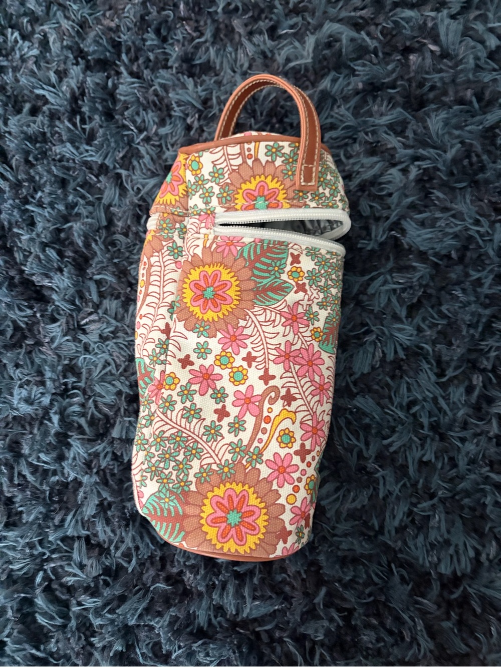 Floral Neoprene Bottle Holder with Brown Trim